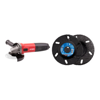 Set STIER Winkelschleifer AG125CD 125 mm + Pferd CC-GRIND VIEW Schleifscheibe 125x22,23 mm