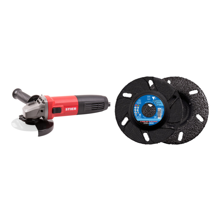 Set STIER Winkelschleifer AG125CD 125 mm + Pferd CC-GRIND VIEW Schleifscheibe 125x22,23 mm