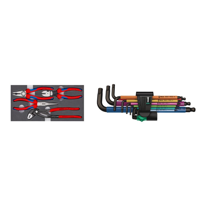 Set Knipex Set de pinces "Basic" en mousse + Wera Jeu de tournevis d’angle 950 SPKL/ SM N SB 9 pièces, porte-embouts SW 1,5-10 mm