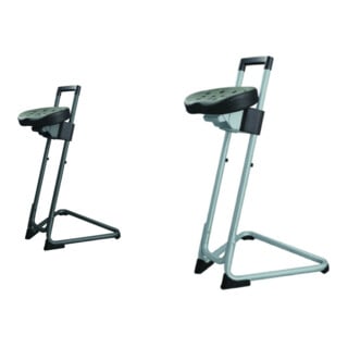 Set STIER Stehhilfe mit Stahlgestell Sitzhöhe 600-850 mm PU-Sitz + STIER Stehhilfe mit Stahlgestell grau Sitzhöhe 600-850 mm PU-Sitz