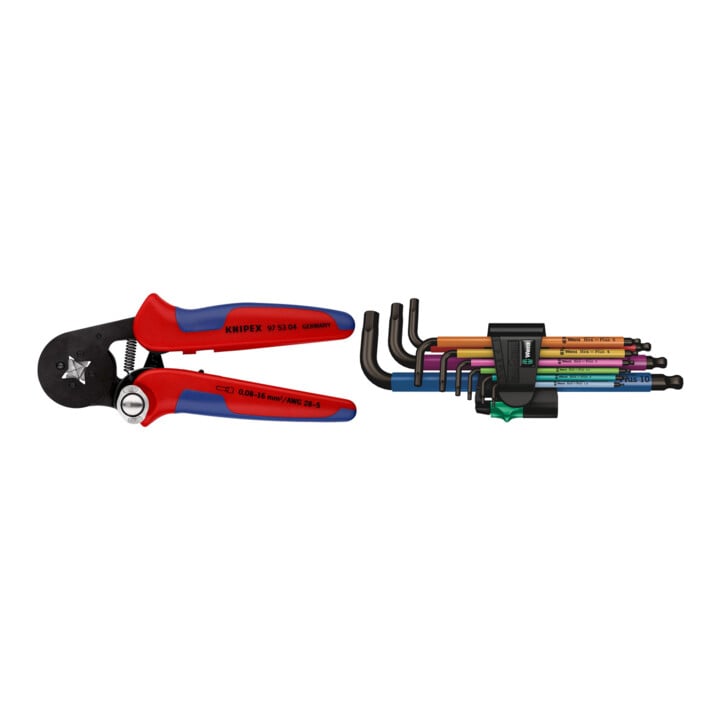 Set Pince à sertir manchons de câble 0,08-10 mm² 4 pcs + Wera Jeu de tournevis coudés 950 SPKL/ SM N SB 9 pcs Porte-embouts SW 1,5-10 mm