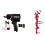 Set Stier Schlagschrauber-Satz 17-BBS, 1/2'' Antrieb 8-teilig + Magnet-Halter für Schlagschrauber & Stecknüsse Werkstattausrüstung