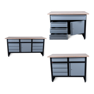 Set STIER Werkbank Medium 9 Schubladen und 1 Tür HxBxT 840x1700x600 mm leer + STIER Werkbank Basic 4 Schubladen und 1 Tür HxBxT 1200x840x600 mm leer + STIER Werkbank Basic 5 Schubladen und 1 Tür HxBxT 1200x840x600 mm leer