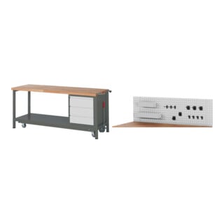 Set STIER Werkbank Premium mit abs. Fahrgestell und 3 Schubladen BxTxH...