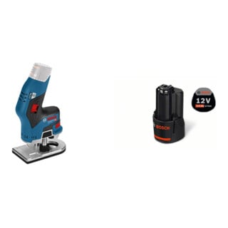 Set Bosch Akku-Kantenfräser GKF 12V-8 + Akkupack GBA 12 Volt, 3,0 Ah