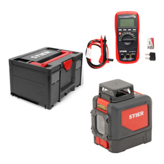 Set STIER Systainer³ III Black Edition + Kreuzlinienlaser 360° x 120° + Digital-Multimeter 2 - 600 V AC / 0,2 - 600 V DC CAT III 600 V
