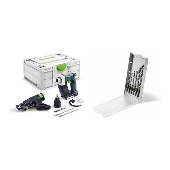 Set Festool Akku-Bauschrauber DWC 18-2500 Basic DURADRIVE + Bohrerkassette BKS SYS3 D3-10 CE/W