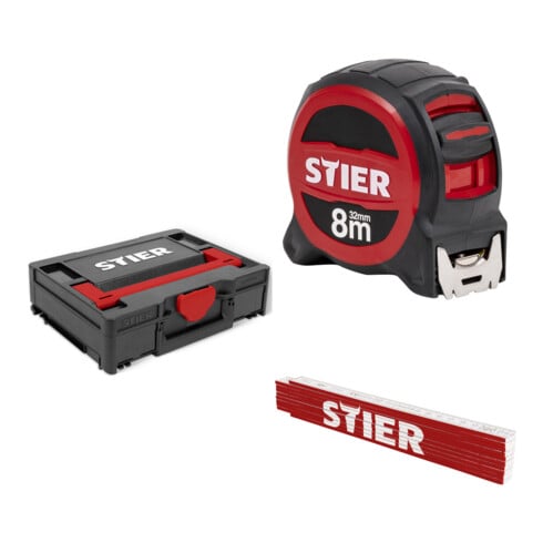 Set STIER Systainer³ I Black Edition + Zollstock 2m + Premium Taschenbandmaß 8 m x 32 mm mit Magnet und Edelstahlhaken