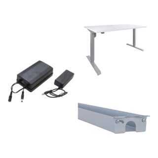 Set STIER Akku-Set 24V 1,7Ah + Elektrisch H henverstellbarer Schreibtisch + Universal-Kabelkanal