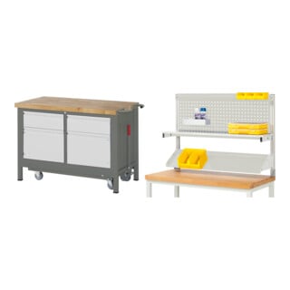 Set STIER Werkbank Premium mit abs. Fahrgestell, 2 Schubladen und 2...
