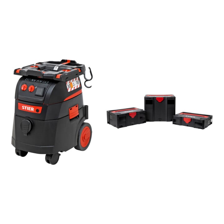 Set STIER Nass-Trockensauger ABS-35M Premium 1400 W 35 l + Systainer -Set 3-teilig + Gratis Micro-Systainer