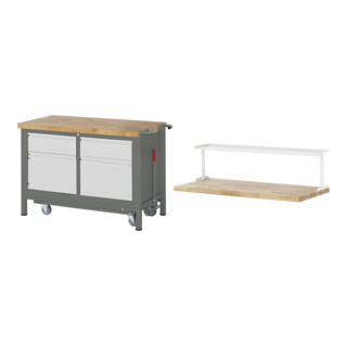 Set STIER Werkbank Premium mit abs. Fahrgestell, 2 Schubladen und 2...