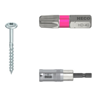 Set Heco HECO-TOPIX-plus 10,0 x 280, Tellerkopf, T-Drive, TG, A2K + Bits, HECO-Drive, HD-40, Farbring: pink + MagicFlip Magnetbithalter