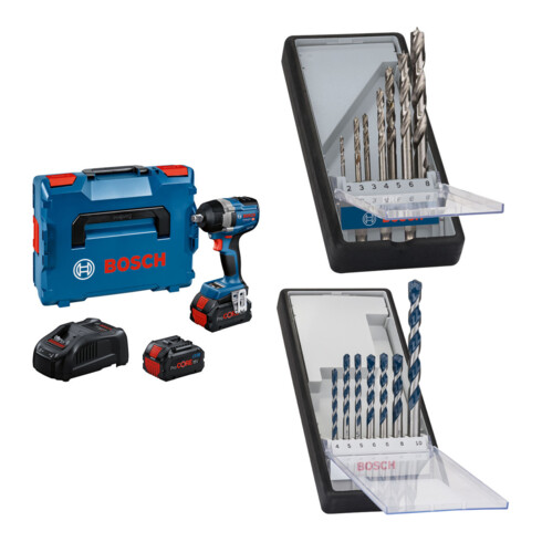 Set Bosch Akku-Drehschlagschrauber GDS 18V-750 C + 7tlg. Robust Line Holzspiralbohrer-Set + 7tlg. Robust Line Betonbohrer-Set