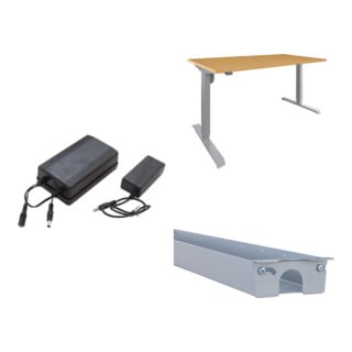 Set STIER Akku-Set 24V 1,7Ah f r Elektrisch H henverstellbaren Tisch + Elektrisch H henverstellbarer Schreibtisch 501-33 160x80cm, Buche mel., 68-118cm + Universal-Kabelkanal f r elektrisch h henverstellbare Tische