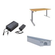 Set STIER Akku-Set 24V 1,7Ah f r Elektrisch H henverstellbaren Tisch + Elektrisch H henverstellbarer Schreibtisch 501-33 160x80cm, Buche mel., 68-118cm + Universal-Kabelkanal f r elektrisch h henverstellbare Tische