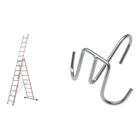 Hymer Mehrzweckleiter dreiteilig, 3x9 Sprossen inkl GRATIS Eimerhaken