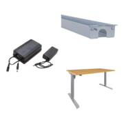 Set STIER Akku-Set 24V 1,7Ah f r Elektrisch H henverstellbaren Tisch + Elektrisch H henverstellbarer Schreibtisch 501-33 120x80cm, Buche mel., 68-118cm + Universal-Kabelkanal f r elektrisch h henverstellbare Tische