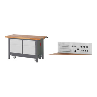 Set STIER Werkbank Premium mit abs. Fahrgestell, 2 Schubladen und 2...