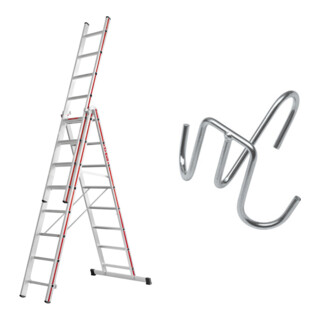 Hymer Mehrzweckleiter dreiteilig, 3x8 Sprossen inkl GRATIS Eimerhaken