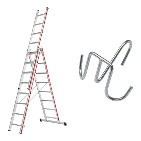 Hymer Mehrzweckleiter dreiteilig, 3x8 Sprossen inkl GRATIS Eimerhaken