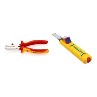 Set KNIPEX (11 06 160) Abisolierzange 160 mm + Kabelmesser No.28H Secura8-28mm m.Hakenkli.