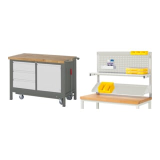 Set STIER Werkbank Premium mit abs. Fahrgestell, 3 Schubladen und 1...