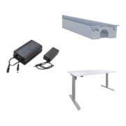 Set STIER Akku-Set 24V 1,7Ah f r Elektrisch H henverstellbaren Tisch + Elektrisch H henverstellbarer Schreibtisch 501-33 100x80cm, Wei  mel., 68-118cm + Universal-Kabelkanal f r elektrisch h henverstellbare Tische