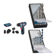 Set Bosch Akku-Bohrschrauber GSR 12V-15 FC mit 2 x 2,0 Ah-Akku L-BOXX + 7tlg. Robust Line Holzspiralbohrer-Set + 7tlg. Robust Line Betonbohrer-Set