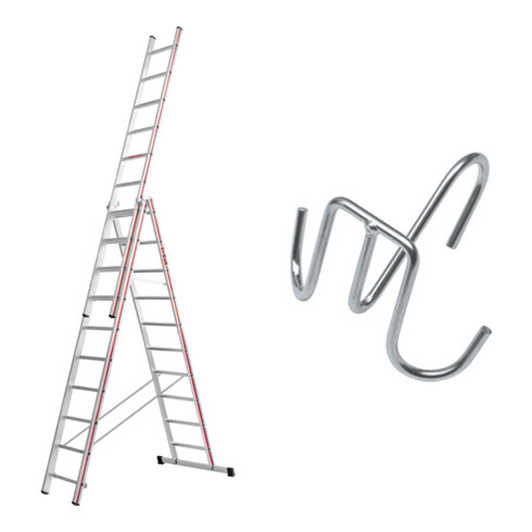 Hymer Mehrzweckleiter dreiteilig, 3x10 Sprossen inkl GRATIS Eimerhaken