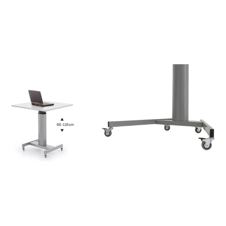 Set STIER Bureau debout électrique réglable en hauteur 80x60 cm, blanc mat, 68-120 cm + Jeu de roulettes pour bureau debout électrique réglable en hauteur 501-19