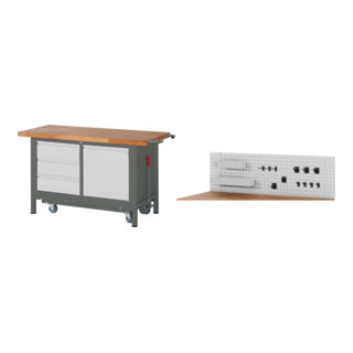 Set STIER Werkbank Premium mit abs. Fahrgestell, 3 Schubladen und 1...