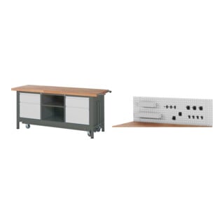 Set STIER Werkbank Premium mit abs. Fahrgestell, 2 Schubladen und 2...