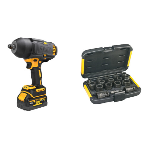 Set DeWalt Akku-Schlagschrauber, 18 Volt \/ 5 Ah + Steckschluessel-Set 17-tlg. schlagf. - DT7506-QZ