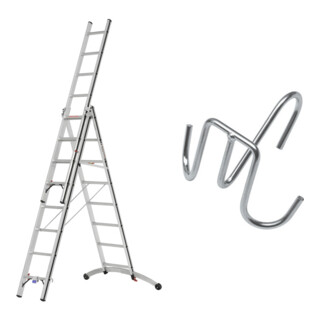 Hymer Alu-Pro, Mehrzweckleiter, dreiteilig mit Smart-Base®, 3x8 Sprossen inkl GRATIS Eimerhaken