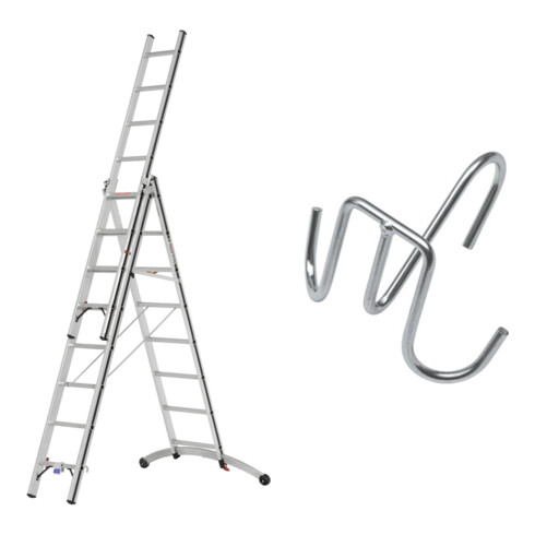 Hymer Alu-Pro, Mehrzweckleiter, dreiteilig mit Smart-Base®, 3x8 Sprossen inkl GRATIS Eimerhaken