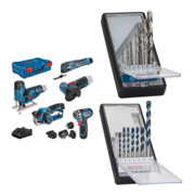 Set Bosch 5er Werkzeug-Set 12V: GSR + 7tlg. Robust Line Holzspiralbohrer-Set + 7tlg. Robust Line Betonbohrer-Set