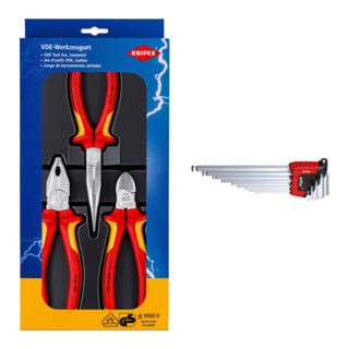 Set VDE-Zangenset Sicherheit 3-tlg. + Wiha Sechskant-Kugelkopf Stiftschlüsselsatz im ErgoStar Halter (369R H9)
