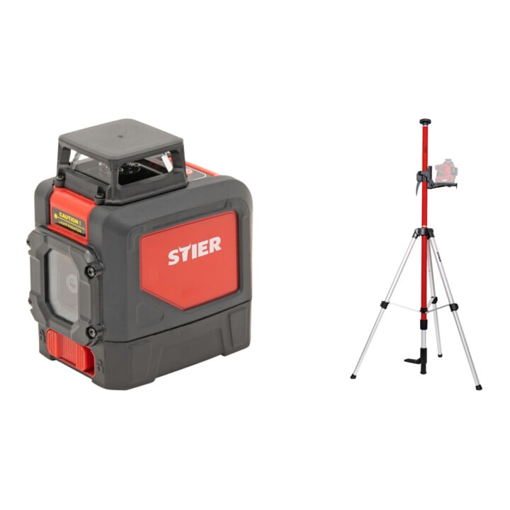 Set STIER Kreuzlinienlaser 360° x 120° + Teleskopstange für Kreuzlinienlaser 360 cm
