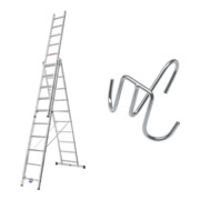 Hymer Alu-Pro, Mehrzweckleiter dreiteilig, 3x10 Sprossen inkl GRATIS Eimerhaken