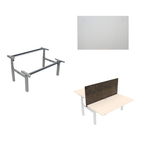 Set STIER Elektrisch h henverstellbares Gestell f r Team-Schreibtisch 501-88 160x80cm 65-125cm + Schreibtischplatte 160x80cm wei  + Trennwand f r Team-Schreibtisch 501-88 160x80cm