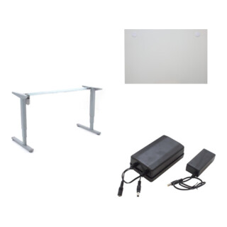 Set STIER Elektrisch H henverstellbares Doppel-Teleskop-gestell 501-53 f r 160x80cm Platte + Akku-Set 24V 1,7Ah f r Elektrisch H henverstellbaren Tisch + Schreibtischplatte 160x80cm wei