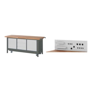 Set STIER Werkbank Premium mit abs. Fahrgestell, 3 Schubladen und 2...