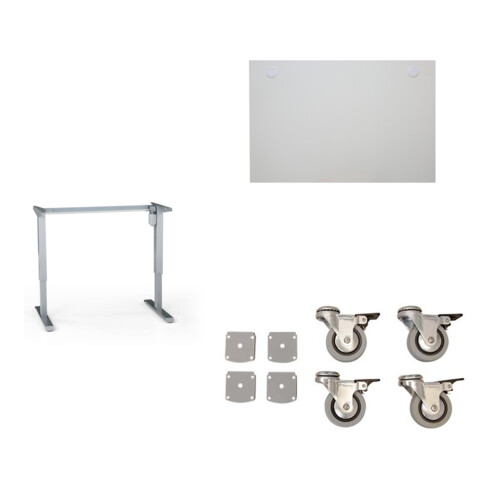 Set STIER Elektrisch H henverstellbares Tischgestell 501-33 f r 160x80cm Platte + Schreibtischplatte 160x80cm wei  + Rollenset f r elektrisch h henverstellbaren Schreibtisch 501-33