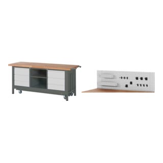 Set STIER Werkbank Premium mit abs. Fahrgestell, 6 Schubladen und einem...