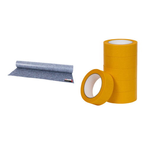 Set Stier Malervlies, Breite 1m x Länge 25m, Gewicht 180 g/m², grau + STIER Goldband, Länge 50m Breite 38mm