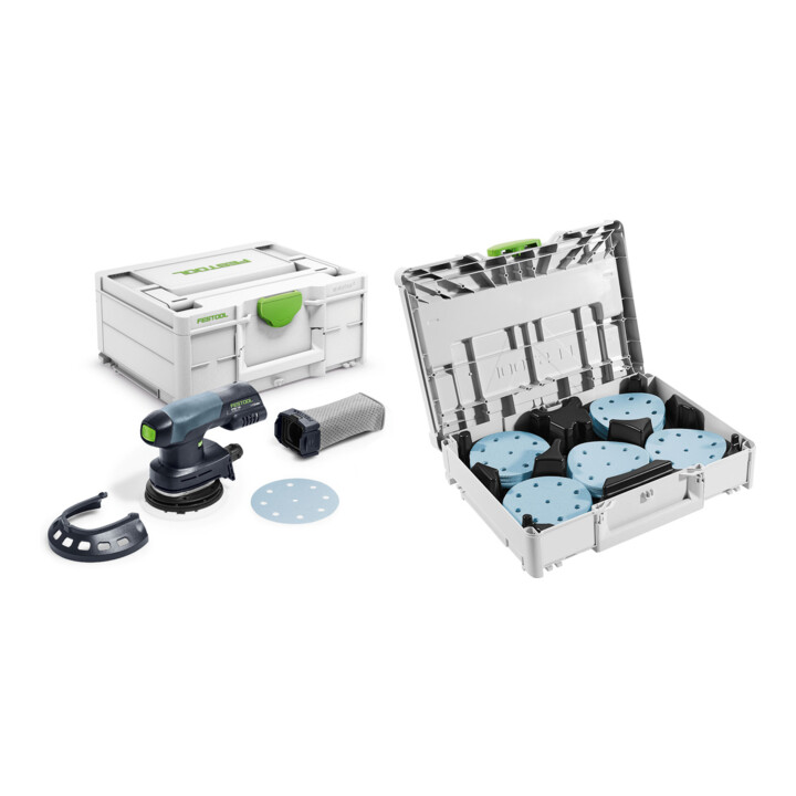 Set Festool Akku-Exzenterschleifer ETSC 125-Basic + Schleifmittel-Systainer³ SYS-STF D125 GR-Set Granat