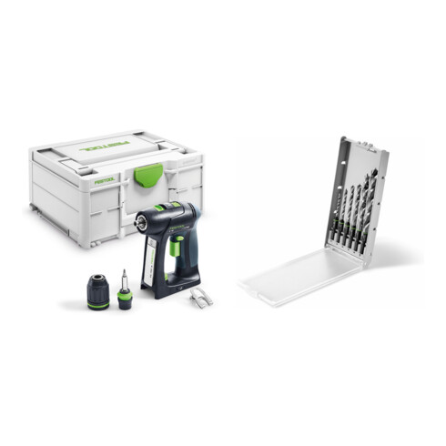 Set Festool Akku-Bohrschrauber C 18-Basic + Bohrerkassette BKS SYS3 D3-10 CE/W