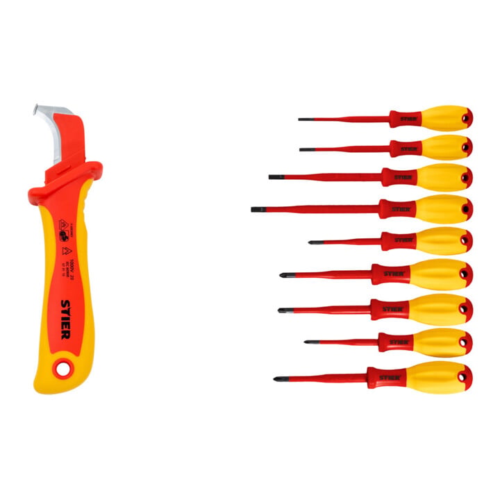 Set STIER Abmantelungsmesser 180 mm VDE-gepr ft + Schraubendreher-Satz slimVDE+ 9-teilig