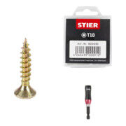 Set Stier Senkkopf-Spanplattenschraube 3x20 + Universalhalter KraftSpezial + TORX®-Bit-Großpackung T10